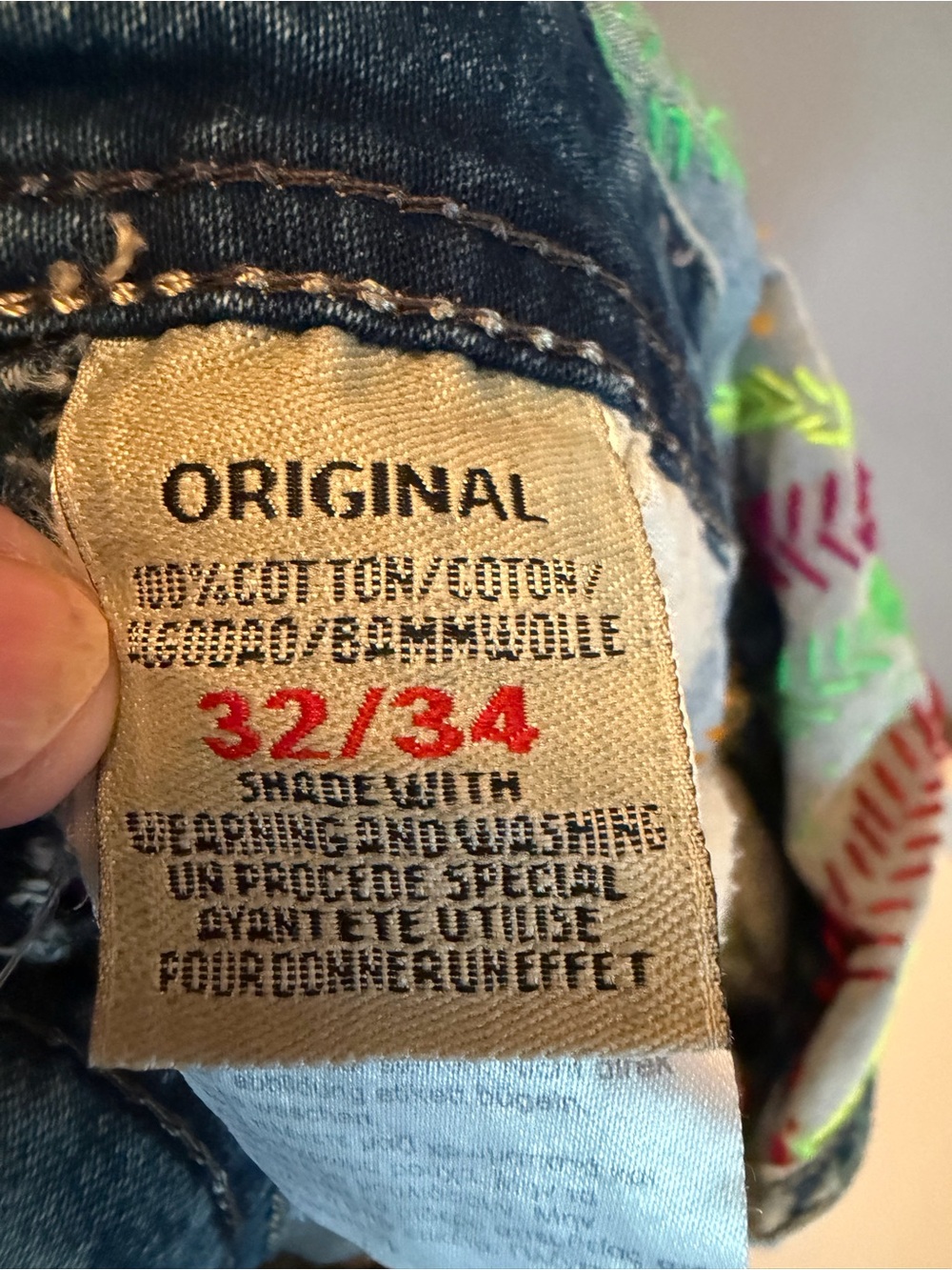 Custom Hand Embroidered Denim Overalls Light Wash Acid Jeans Neon Folk Art Style - Picture 9 of 11